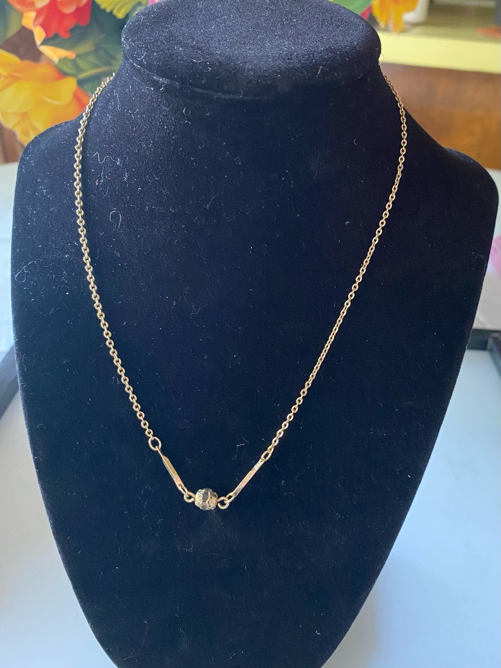 Gold-Tone Women's Bead Station Necklace- Stamped Sarah Cov